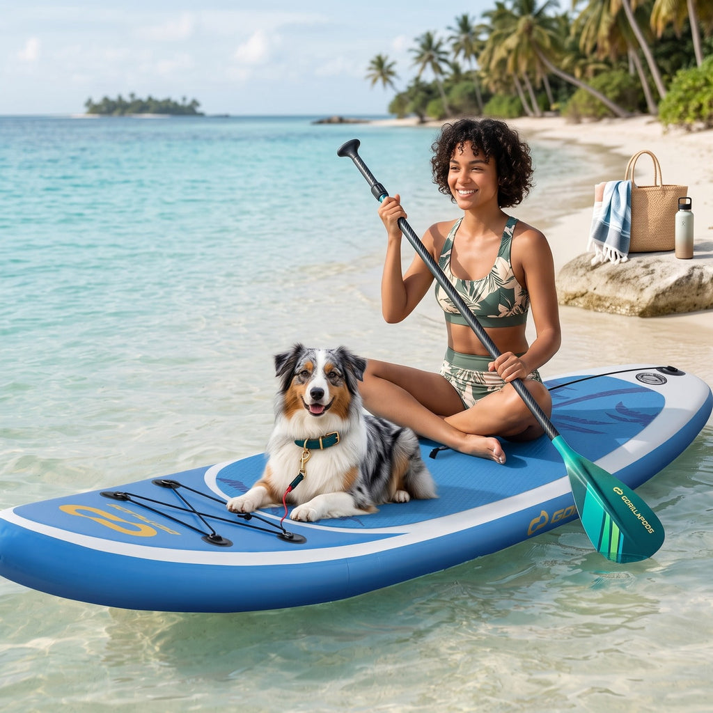 Airfind Inflatable Stand Up Paddle Board with Triple Fins and Aluminum Paddle for Adults Cruising on Lakes, Blue and White