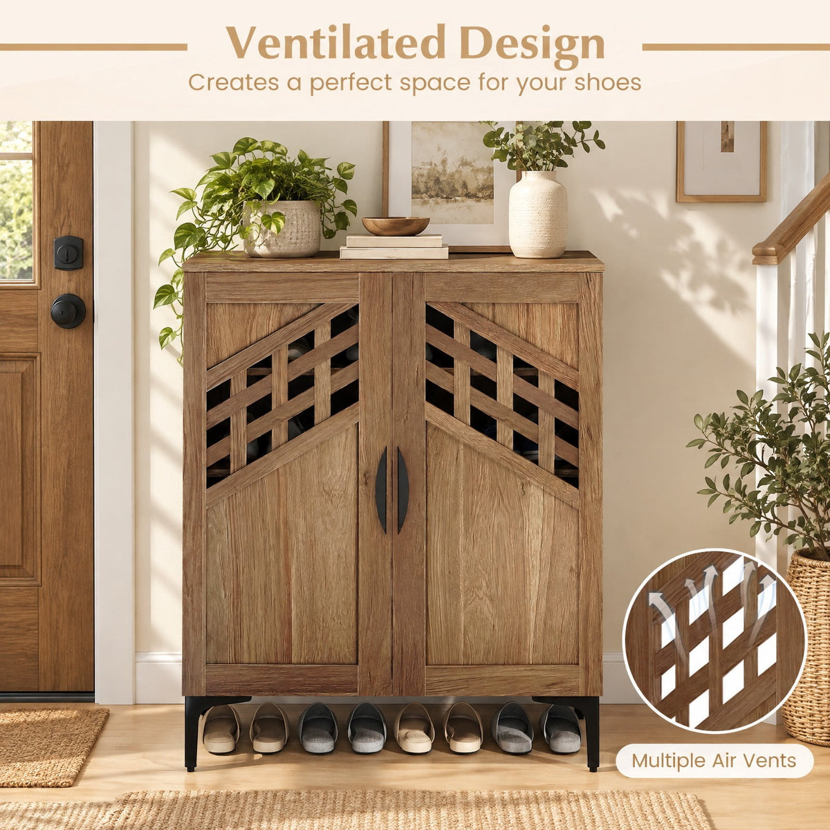 Airfind 4 Tier Farmhouse Shoe Storage Cabinet with Removable Shelves and Metal Legs, 180 lbs Capacity, Engineered Wood MDF Metal Frame, Walnut