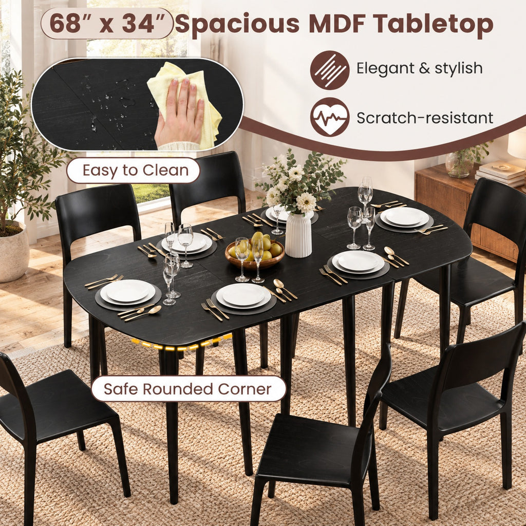 Airfind Extendable Oval Dining Table Set with 2 Half-Round Tables for 4-6 People, 260 lbs Capacity, MDF Rubber Wood Frame, Black
