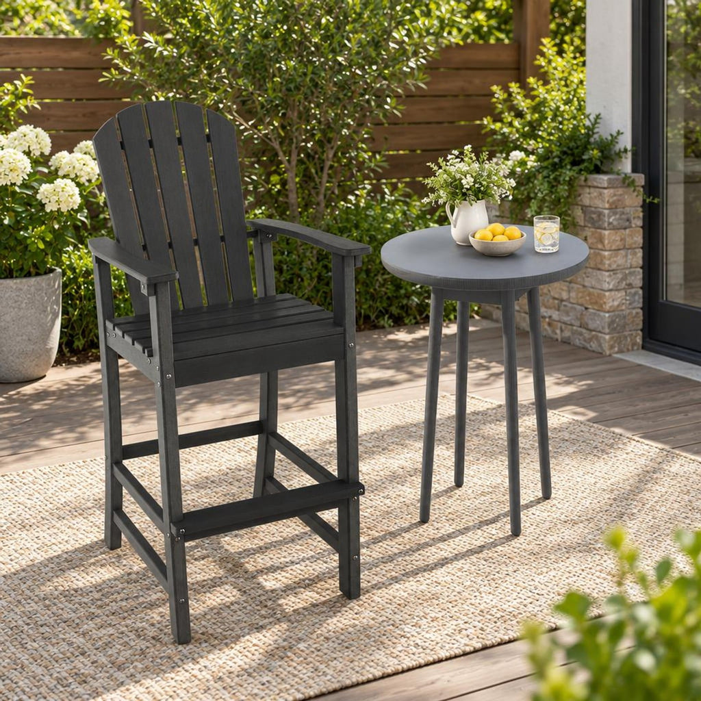 Airfind 30 Inches Counter Height Outdoor HDPE Bar Stool with Armrests and Footrest, 360 lbs Capacity, HDPE Frame, Black