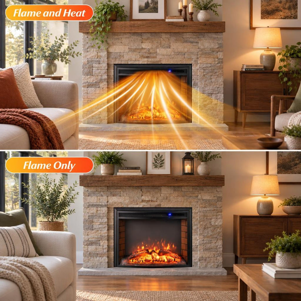 Airfind Curved Recessed Electric Fireplace Insert with Remote Control and Overheat Protection-26 Inch, Metal Tempered Glass Frame, Black