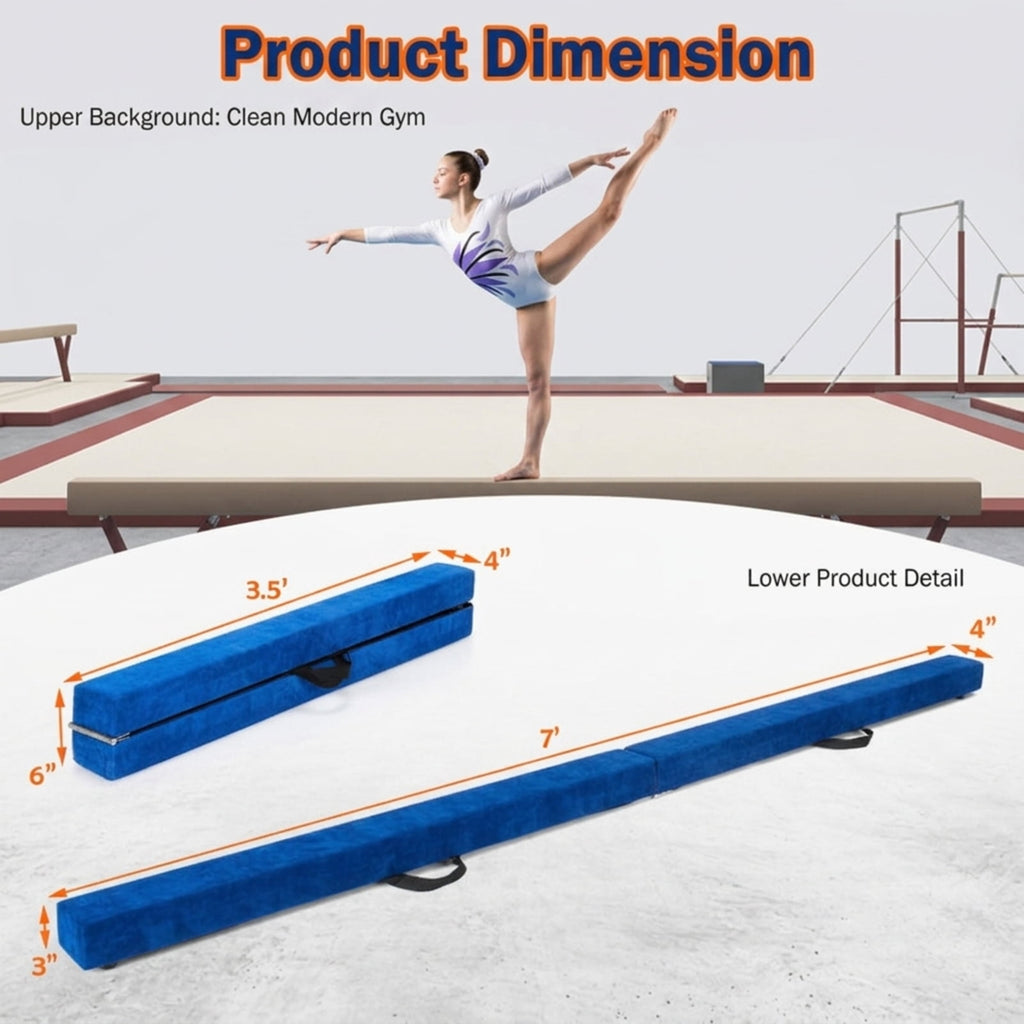 Airfind 7 Feet Folding Portable Floor Balance Beam with Suede Cover and Anti Slip Base for Kids Gymnastics Training at Home, Blue