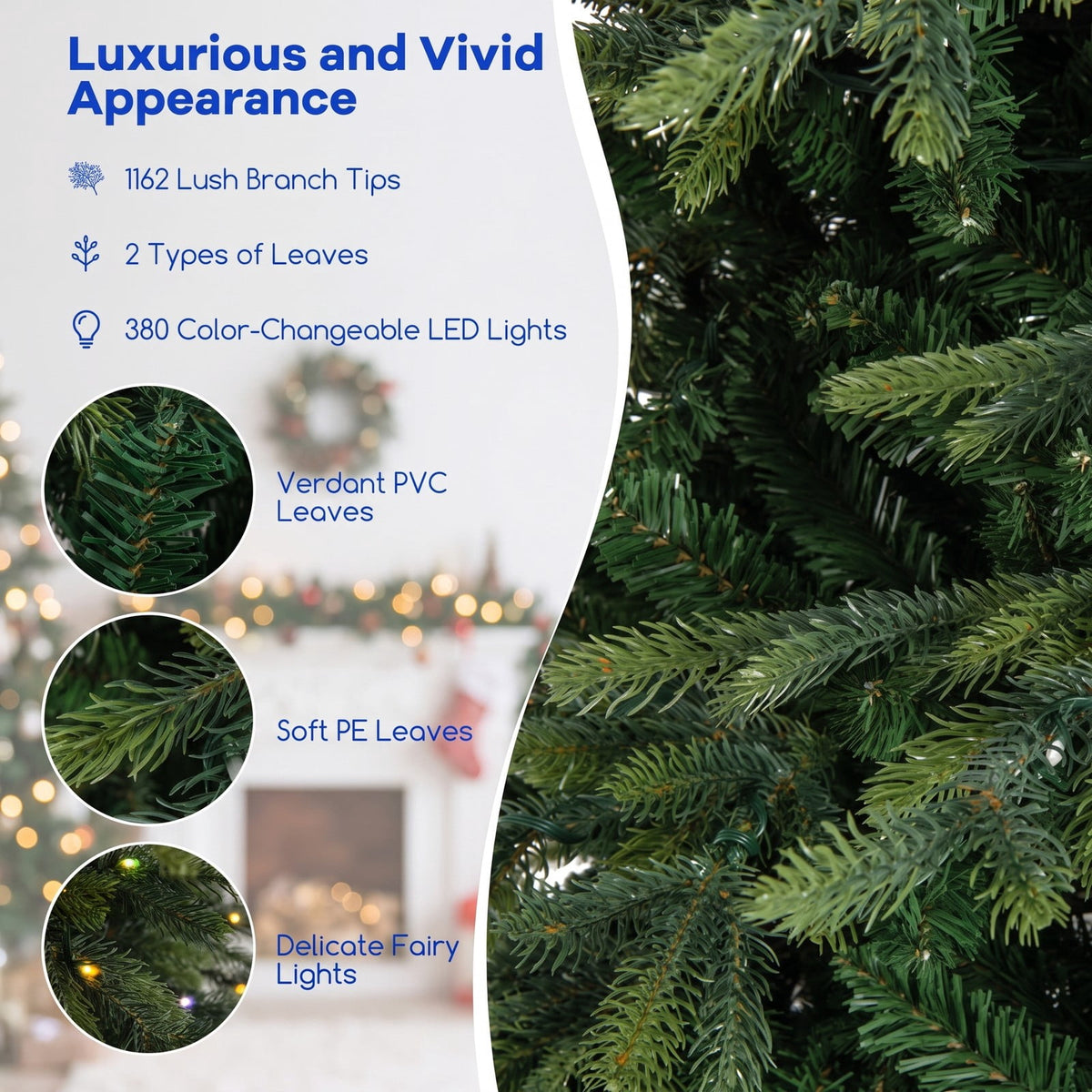 Airfind 7.5 Feet Pre, PVC PE Metal Tree Height 6 ft Tree Width 3.6 ft Frame, White, Diameter of the Metal Base 20 Inch