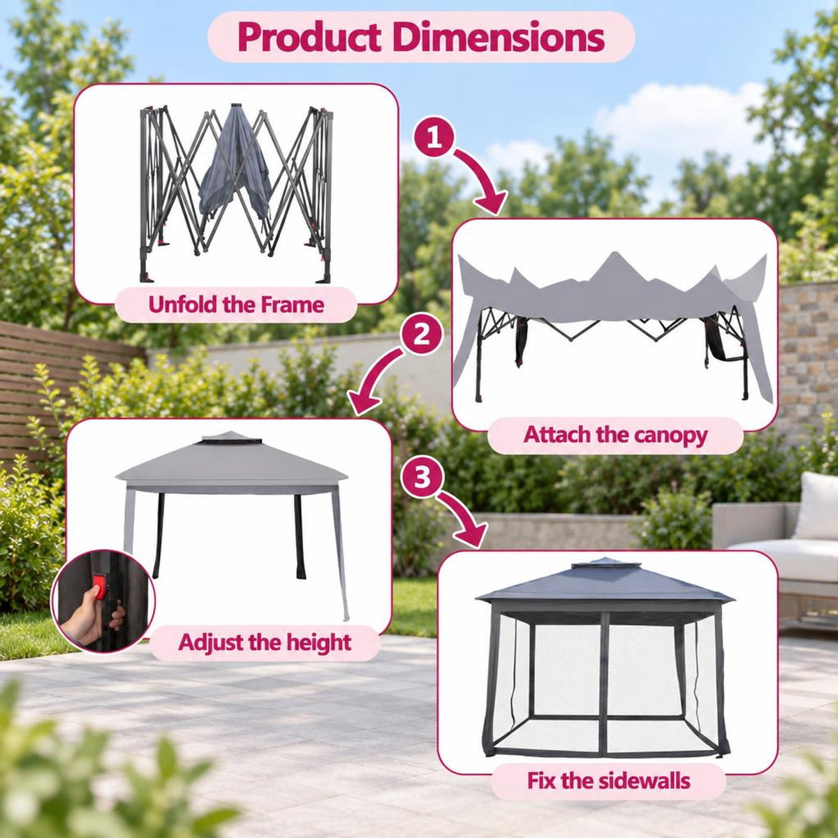 Airfind 11 x 11 Feet 2-Tier Pop-Up Gazebo Tent Portable Canopy Shelter Carry Bag Mesh, Polyester fabric steel pipe Frame, Gray