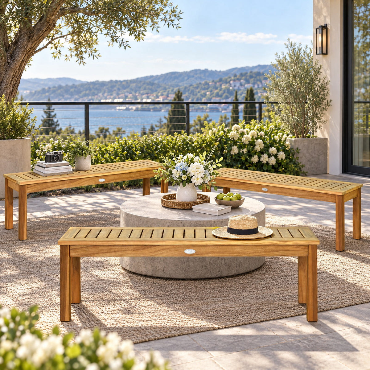 Airfind 52 Inch Outdoor Acacia Wood Dining Bench Chair, 700 lbs Capacity, Acacia wood Frame, 52 x 13.5 x 17.5 Footprint, Wood
