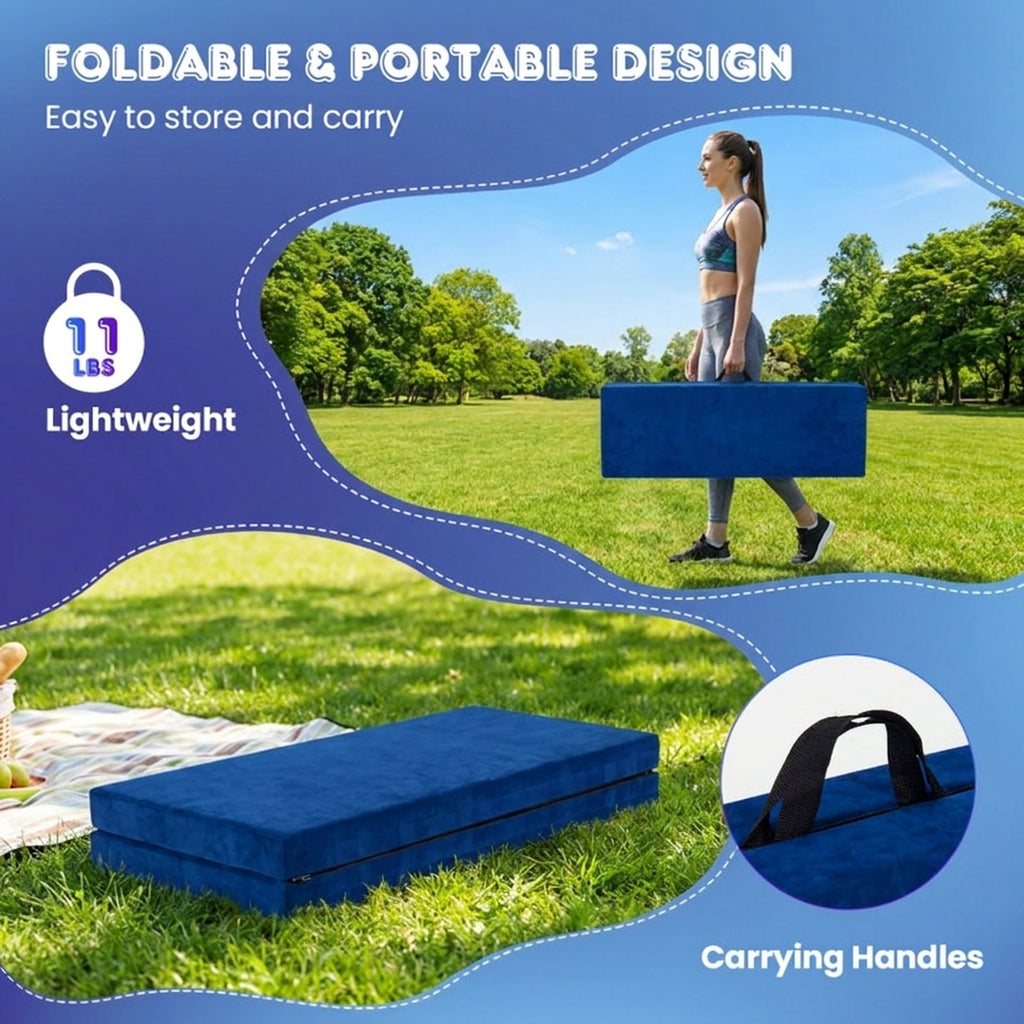 Airfind 9 ft Folding Gymnastics Balance Beam with Suede Cover, Pine Wood Core and Non-Slip Mat, Blue