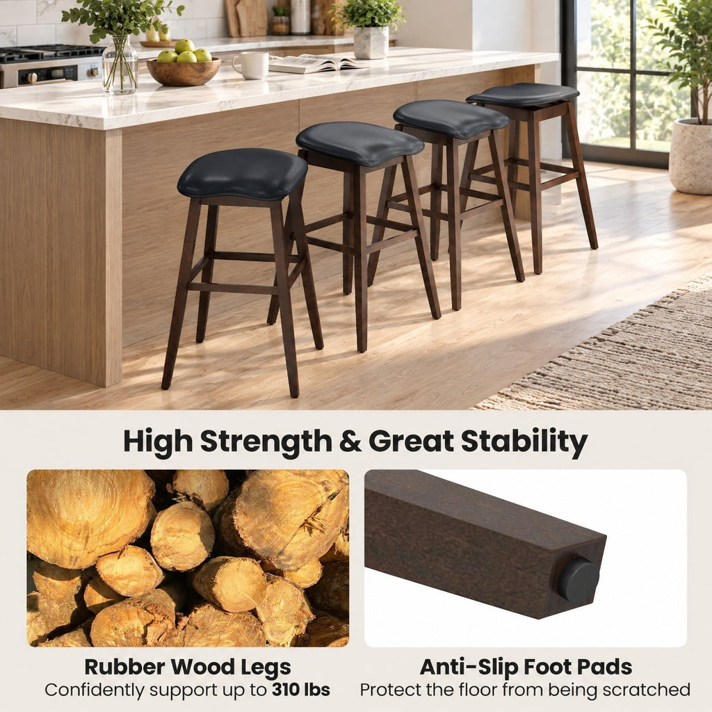 Airfind Swivel Bar Stools Set of 2 with Padded Contoured Seat and Footrest-Black and Brown, 310 lbs Capacity, Rubber Wood MDF PVC Leather Sponge Frame