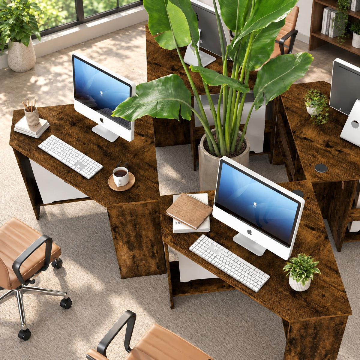 Airfind Corner Computer Desk Triangle Writing Workstation with Storage Shelf, 200 lbs Capacity, E0 engineered wood Frame, Brown
