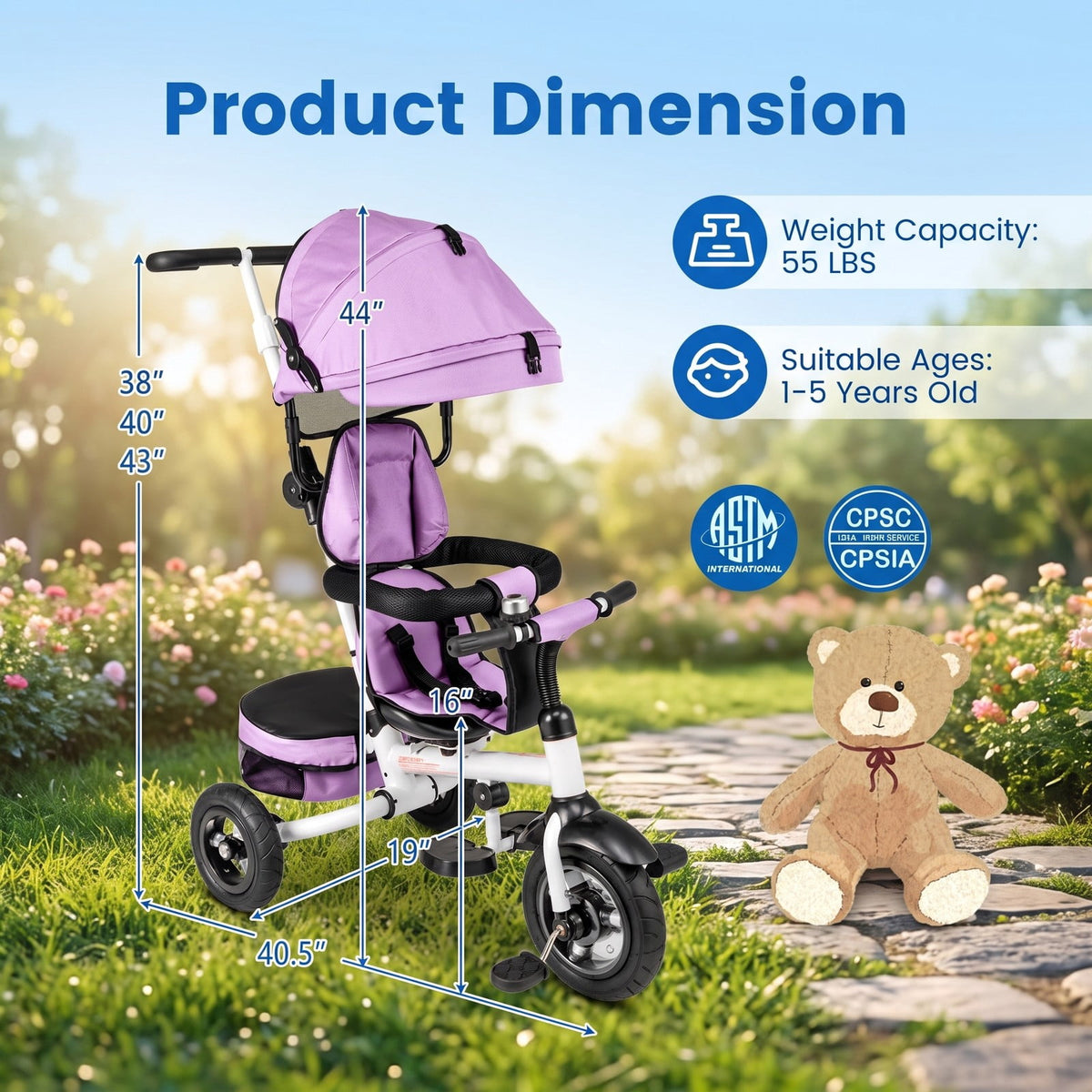 Airfind Folding Tricycle Baby Stroller with Reversible Seat and Adjustable Canopy, 55 lbs Capacity, Metal PP Linen Fabric Rubber Frame, Pink