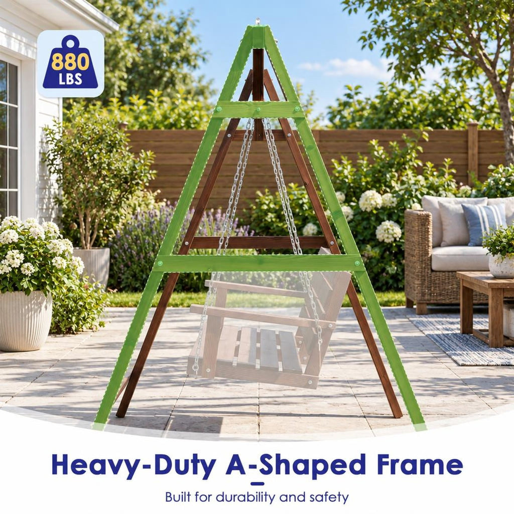 Airfind Heavy-Duty Carbonized Fir Wood Swing Frame with Reinforced Bars and 2 Hanging Rings, 880 lbs Capacity, Fir Wood Metal Frame, Brown