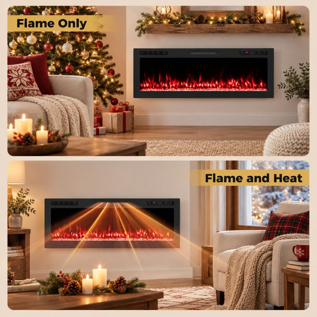 Airfind Smart WiFi Electric Fireplace Wall Mounted and Recessed 750W/1500W Heater-50 Inch, Black, Power Cord 5 ft Net Weight-36in 29.5 lbs
