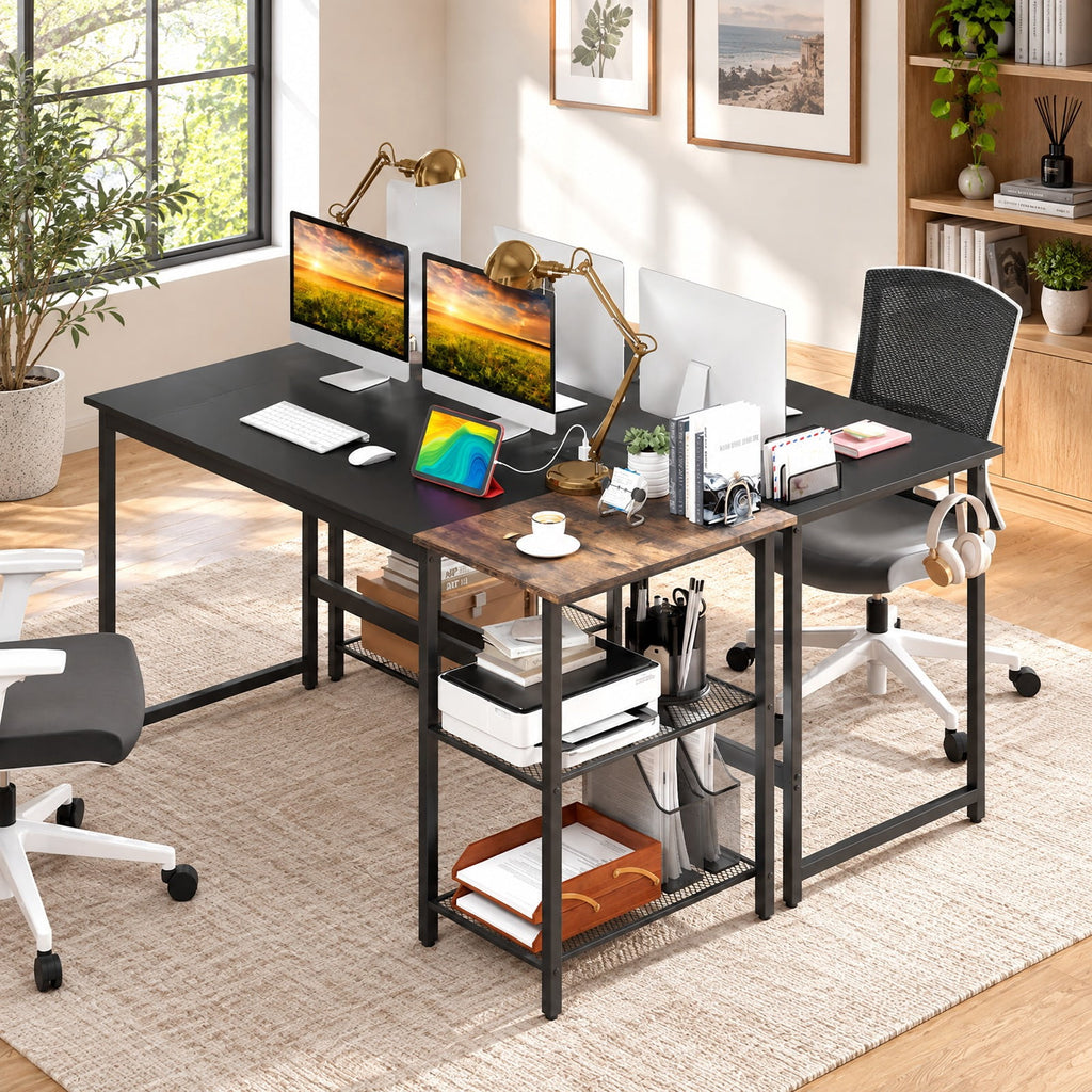 Airfind 59 Inch Home Office Computer Desk with Removable Storage Shelves, 275 lbs Capacity, Metal Engineered Wood Frame, 59 x 24 x 30 Footprint