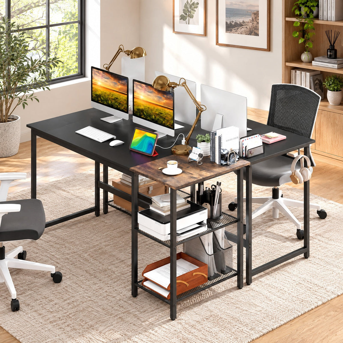 Airfind 59 Inch Home Office Computer Desk with Removable Storage Shelves, 275 lbs Capacity, Metal Engineered Wood Frame, 59 x 24 x 30 Footprint