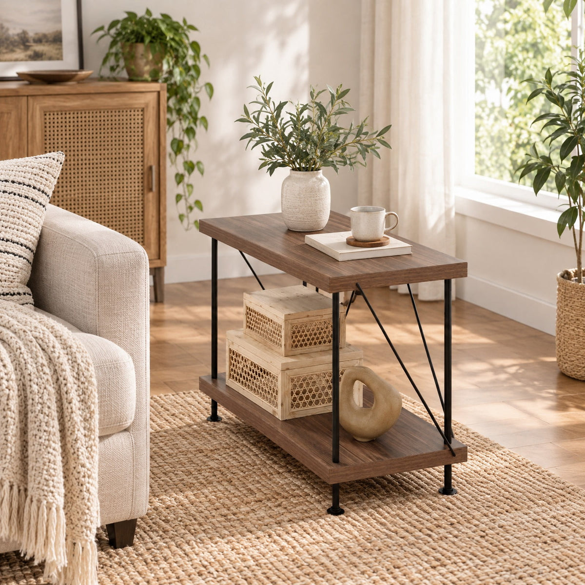 Airfind 2/3/4/5-Tier Multipurpose Display Rack with Metal Frame-2, 45 lbs Capacity, MDF Metal 2-tier: Frame, Walnut