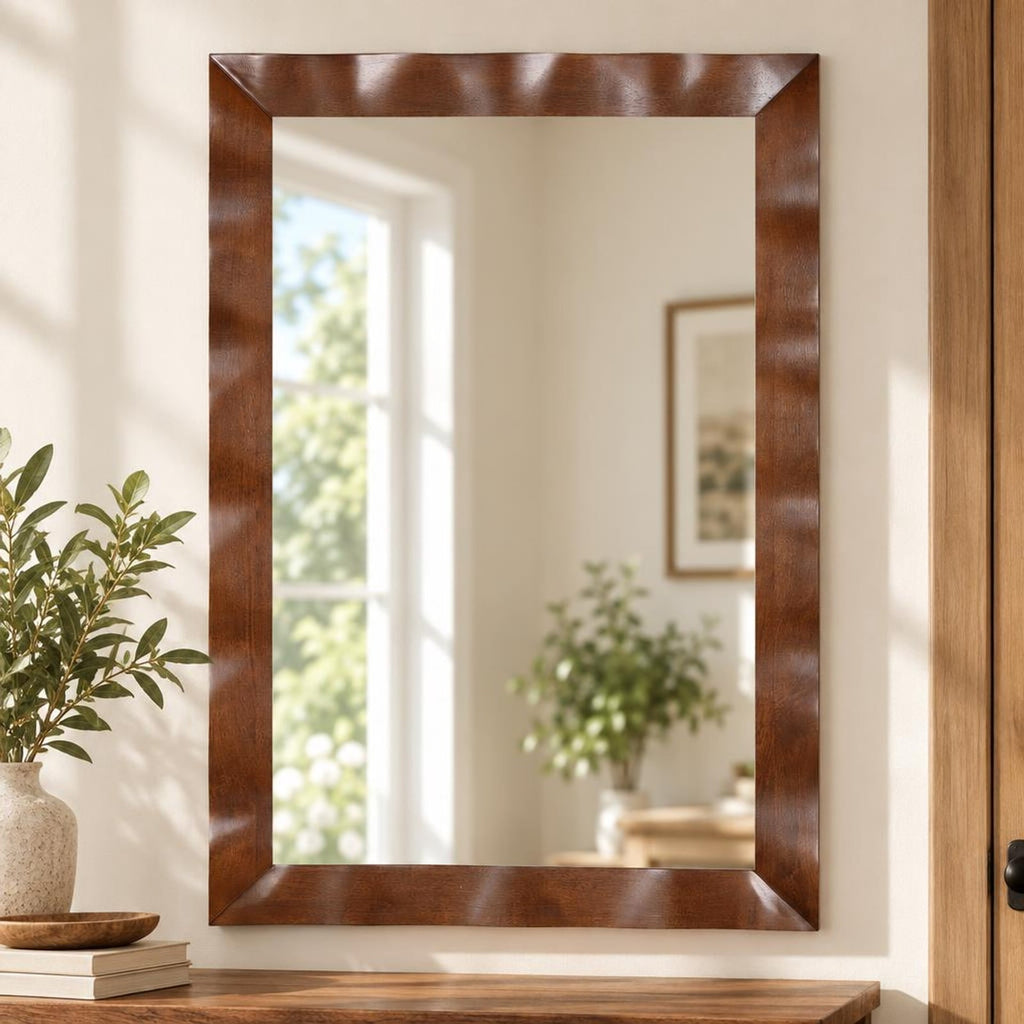 Airfind 41.5 x 28 inches Farmhouse Wall Mirror with Solid Wood Frame, Brown, Stable MDF back boards for added sturdiness