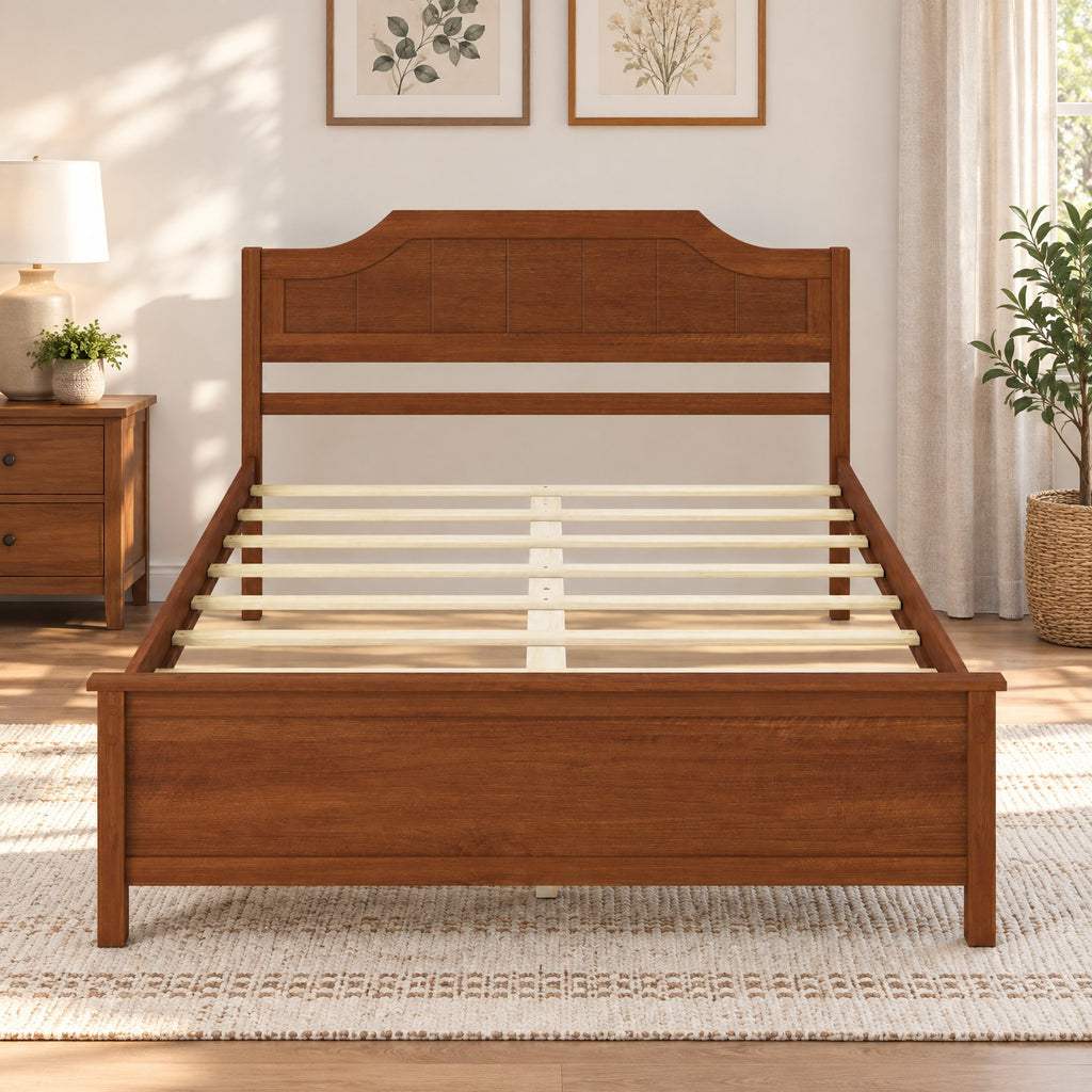 Airfind Full Size Solid Wood Platform Bed Frame with Headboard in Walnut, 440 lbs Capacity, 79.5 x 58 x 39 Bed Platform Footprint, Walnut