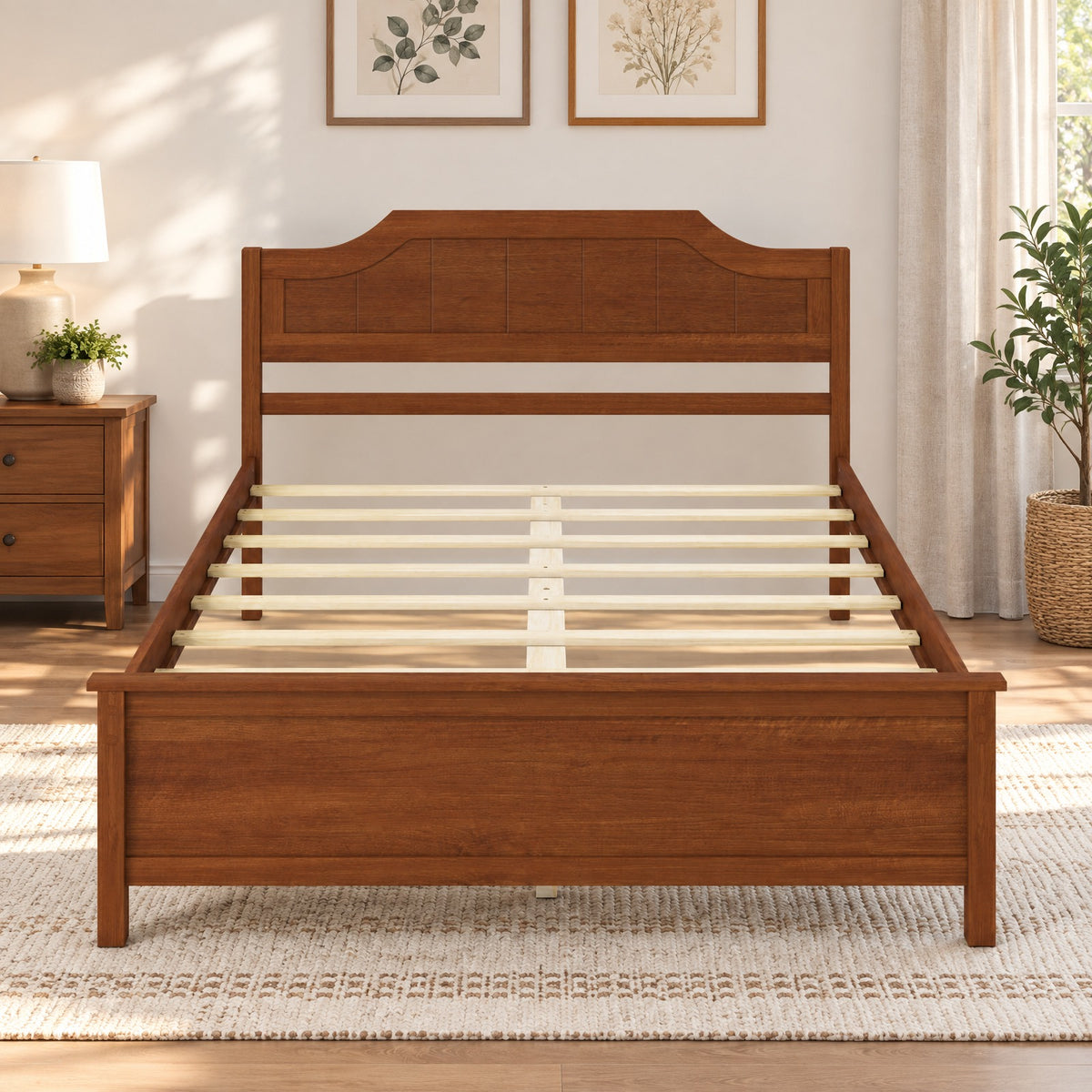 Airfind Full Size Solid Wood Platform Bed Frame with Headboard in Walnut, 440 lbs Capacity, 79.5 x 58 x 39 Bed Platform Footprint, Walnut