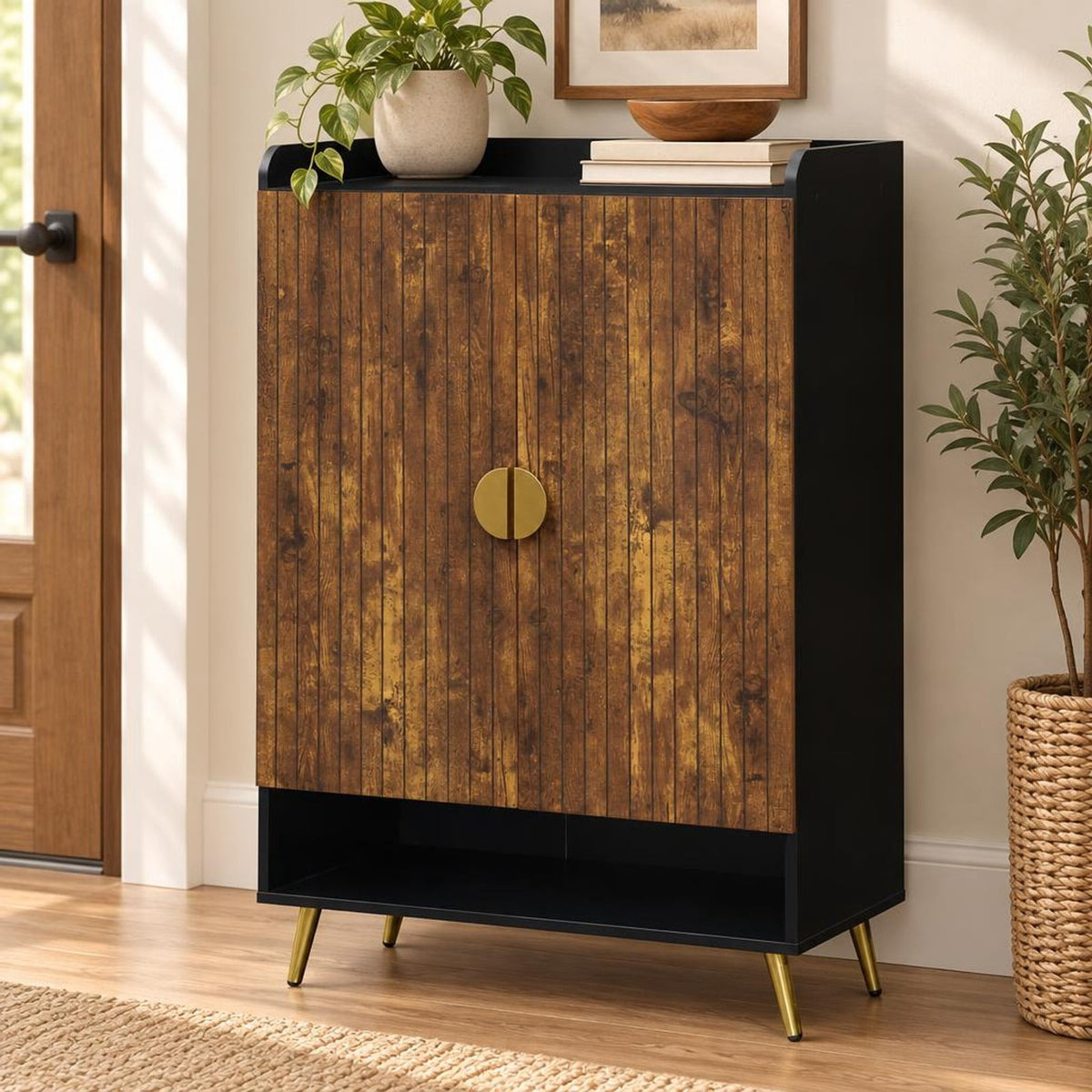 Airfind 44in Tall Shoe Storage Cabinet with 7-Tier Doors and Adjustable Shelves for Entryway, 110 lbs Capacity, Engineered Wood Metal Frame, Brown