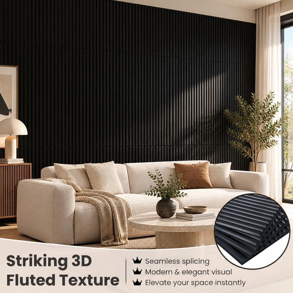 Airfind 12-Pack PVC Slat Wall Panels for Interior Wall Decoration for Living Room and TV Background, PVC Frame, 48 Inch x 24 Inch x 0.37 Inch, Black