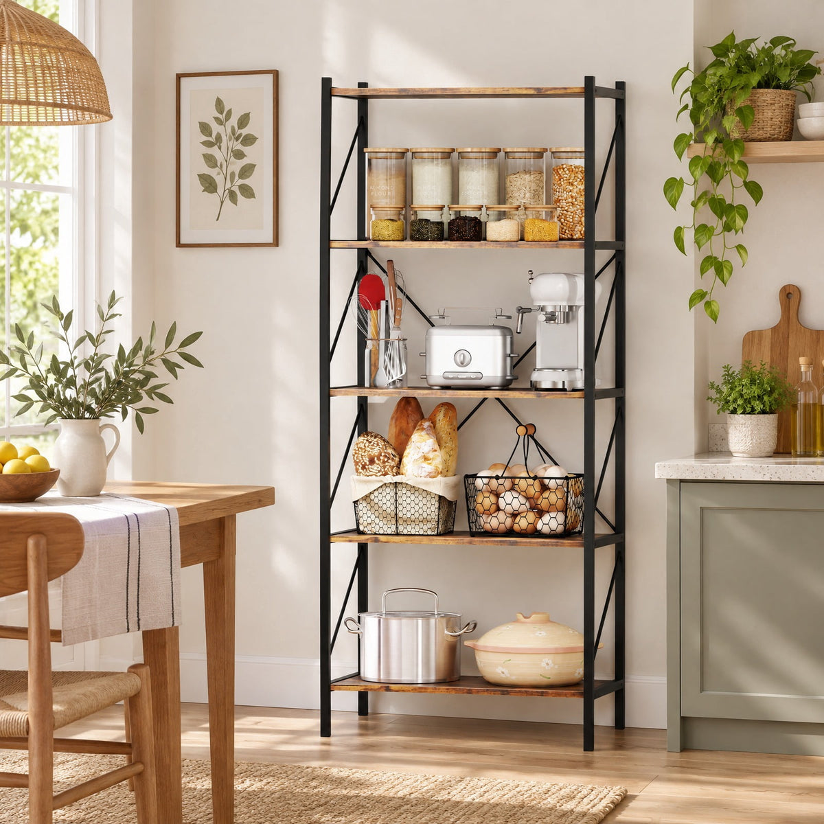Airfind 5-Tier Bookshelf with Open Shelves and Heavy Duty Metal Frame, 220 lbs Capacity, Metal Engineered Wood Frame, Brown