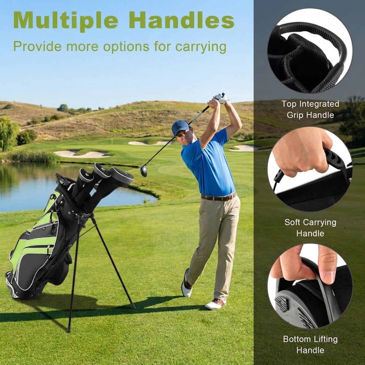 Airfind 6-Way Top Stand Bag with Auto-Deploy Legs and 8 Storage Pockets, Green