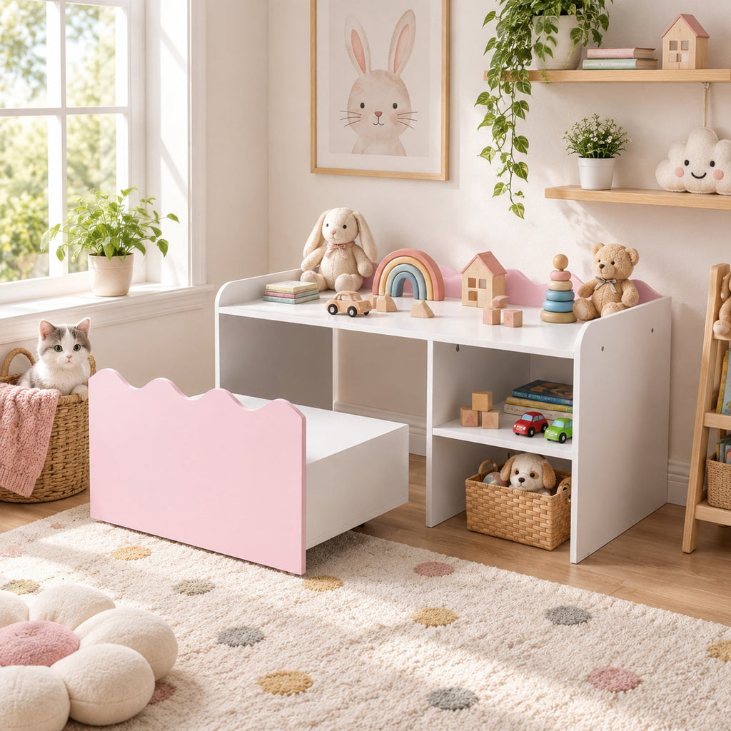 Airfind Scalloped Kids Bookshelf and Toy Storage Organizer for Playroom, 77 lbs Capacity, MDF Frame, for 3+ Years Old, 35 Inch x 16 Inch x 18 Inch Footprint