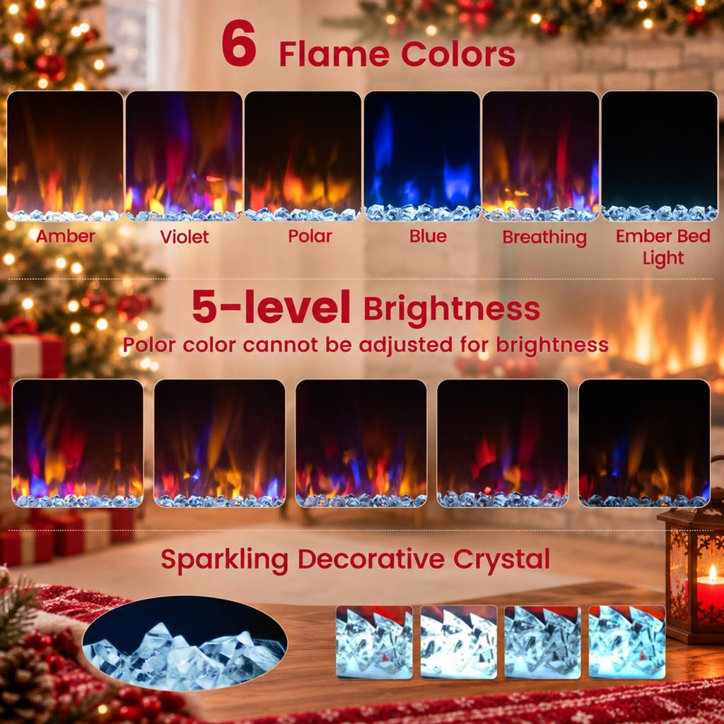 Airfind 23 Inch 1500W Recessed Electric Fireplace Insert with Remote Control, Metal Tempered Glass PS Frame, Silver