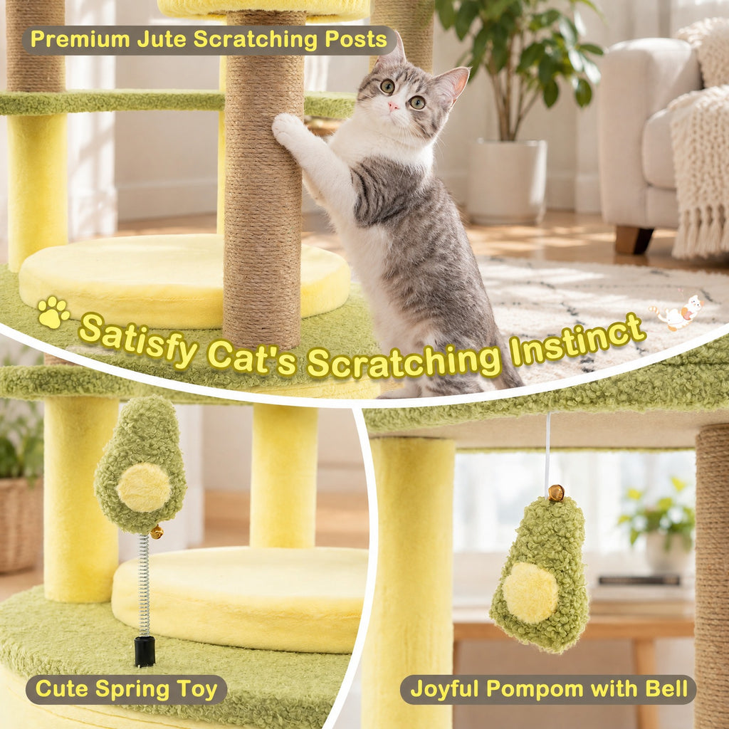 Airfind Large Avocado Cat Tree Multi-level Cat Tower with Private Condo, Green, Detachable soft cushion for added coziness