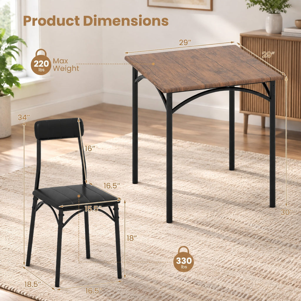 Airfind 3-Piece Dining Table Set Square Kitchen Table and 2 Chairs for Dining Room, 220 lbs Capacity, MDF Frame, 29 x 29 x 30 Footprint, Brown