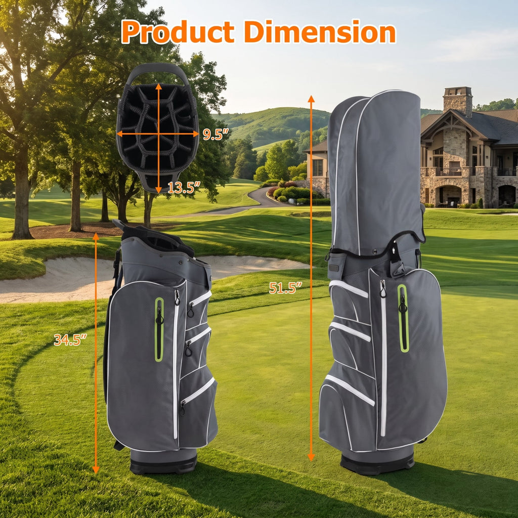 Airfind 9.5 Inch Lightweight Golf Cart Bag with 15 Way Top Dividers and 7 Zippered Pockets and Cooler Bag and Rain Hood, Green