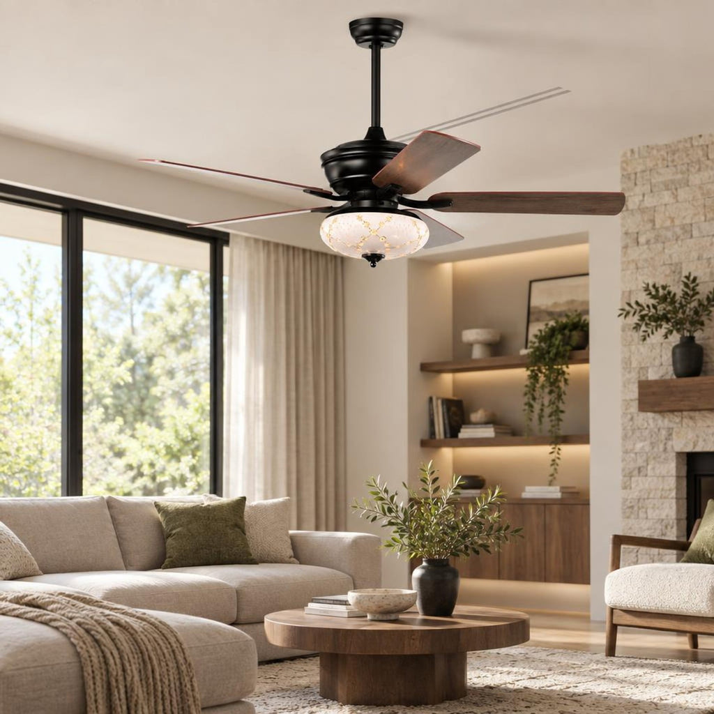 Airfind 52 Inch Ceiling Fan with 3 Wind Speeds and 5 Reversible Blades, Steel PC MDF Frame, Size 52 Inch (dia.) Length of Downrods: 5 Inch/1, Black