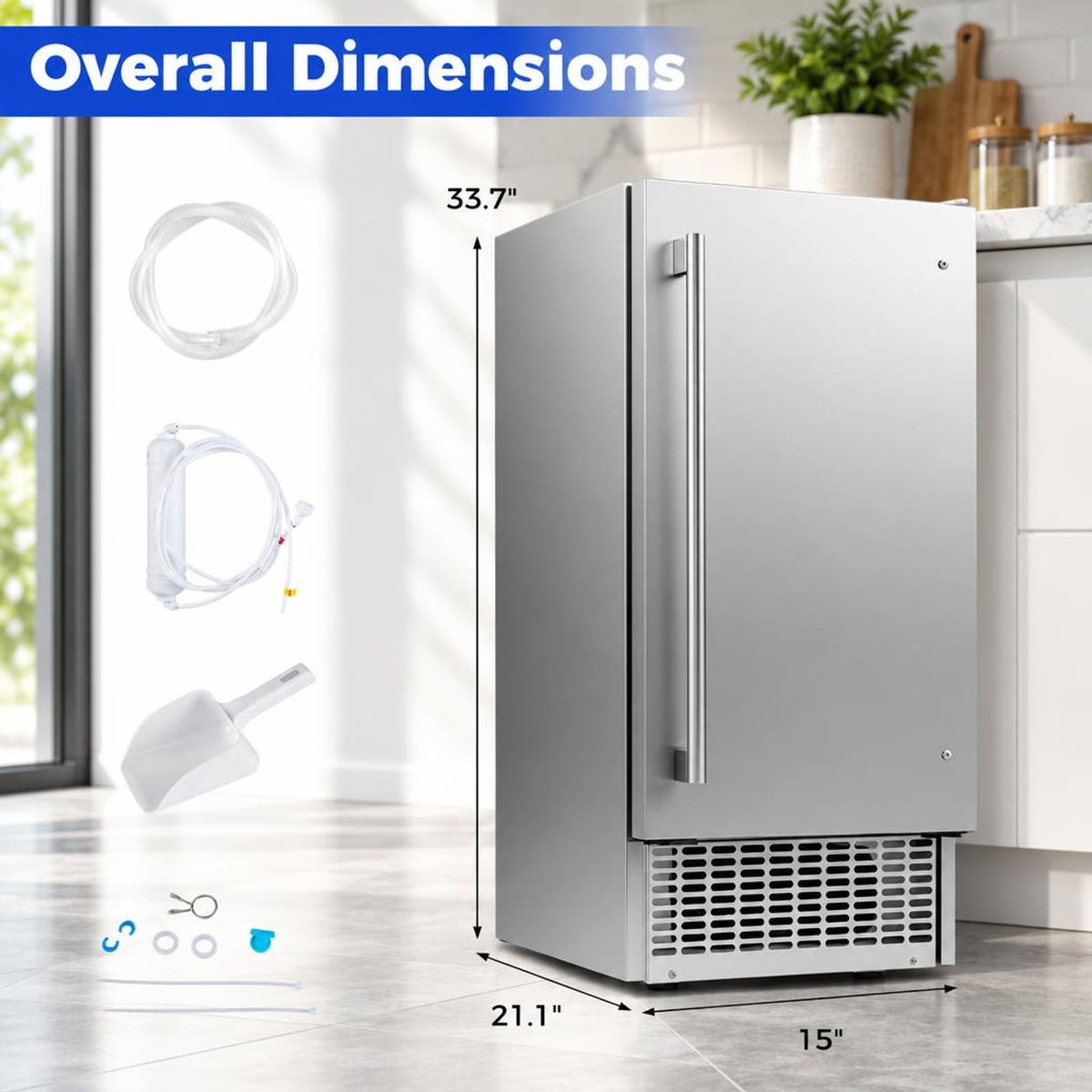 Airfind Commercial Ice Maker with 25 lbs Storage Capacity for Home Bar Cafe, Stainless Steel Galvanized Steel Frame, Silver