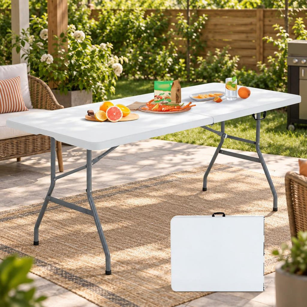 Airfind Portable Folding Camping Table with Carrying Handle for Picnic, 330 lbs Capacity, HDPE Steel Expanded Frame, 71 x 29 x 29 Footprint