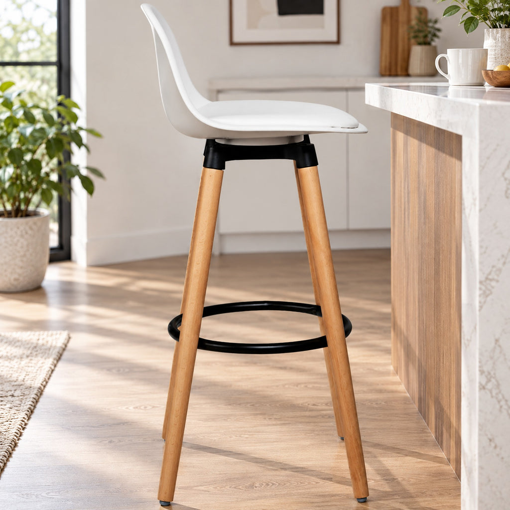 Airfind 2 Pieces Mid Century Barstool 28.5 Inches Dining Pub Chair, 250 lbs Capacity, Metal beech wood PU PP Frame, White