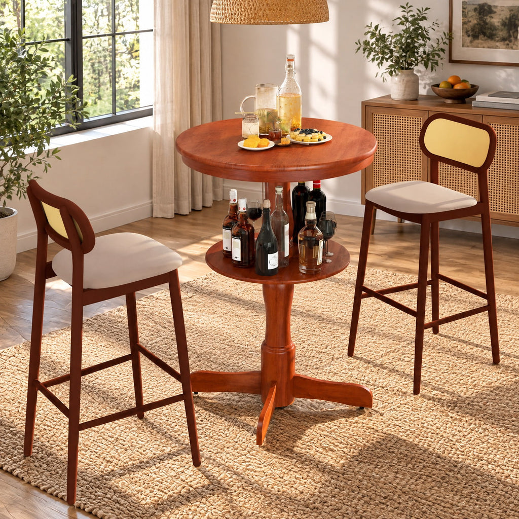 Airfind 2-Tier Round High Top Bar Table with Storage Shelf and Pedestal Base, 88 lbs Capacity, Rubber Wood MDF Frame, 29.5 Inch x 42 Inch Footprint