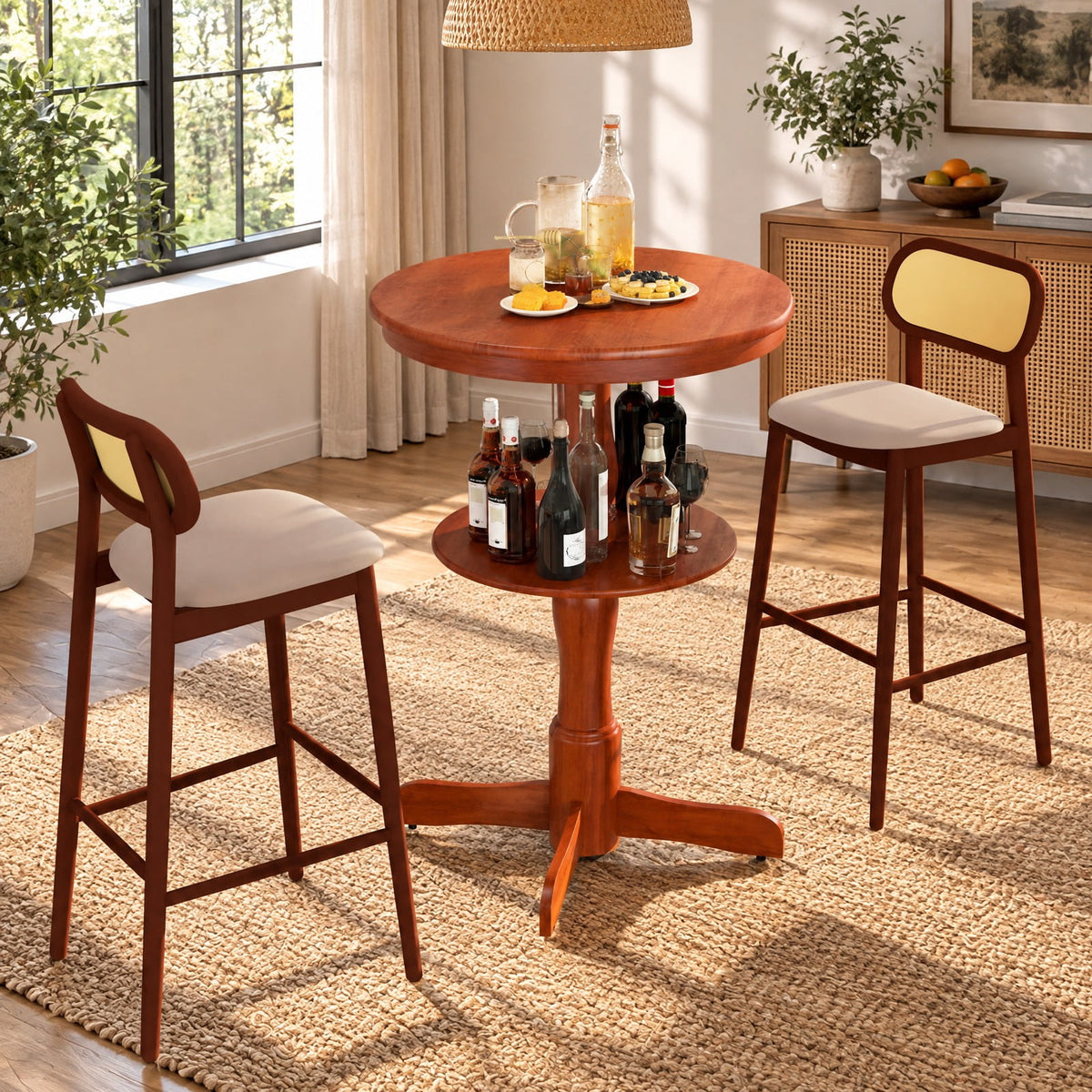 Airfind 2-Tier Round High Top Bar Table with Storage Shelf and Pedestal Base, 88 lbs Capacity, Rubber Wood MDF Frame, 29.5 Inch x 42 Inch Footprint