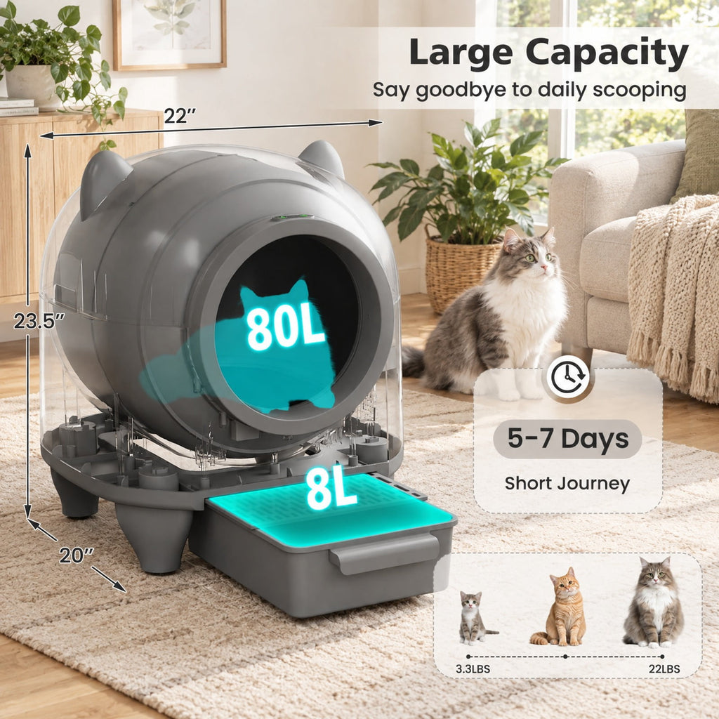 Airfind Self-Cleaning Litter Box for Multi-Cat Senior Cats Home, PP POM Frame, 22 x 20 x 23.5 (L x W x H) Drum Footprint, White