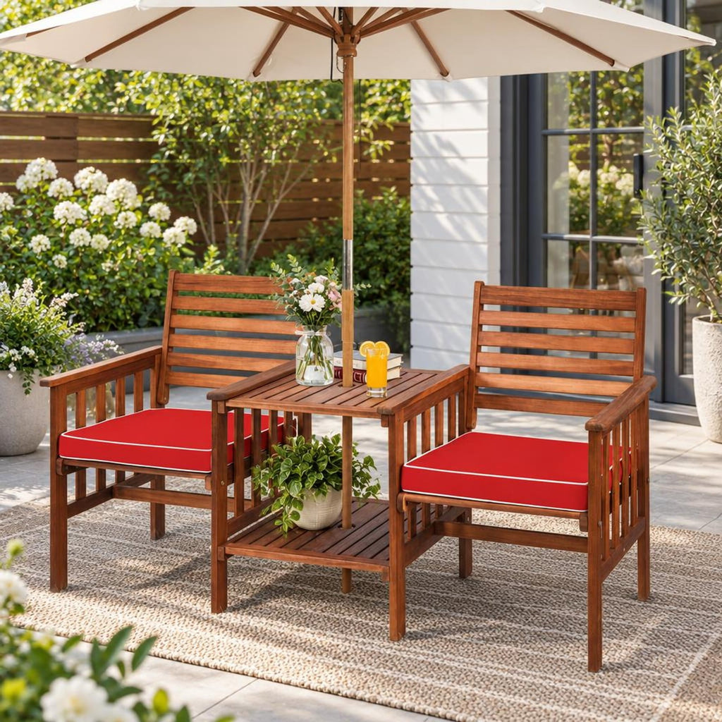 Airfind 3 pcs Outdoor Patio Table Chairs Set Acacia Wood Loveseat, 70 lbs Capacity, Acacia wood polyester sponge Frame, 65 x 26 x 35 Footprint