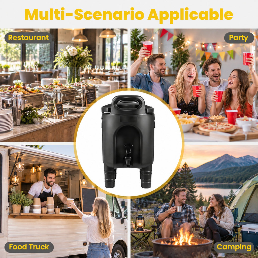 Airfind 2.6 Gal Insulated Beverage Dispenser with Handles and Two-Stage Faucet, LLDPE Nylon PE Silicone Frame, 16 × 12 × 19 Footprint, Black