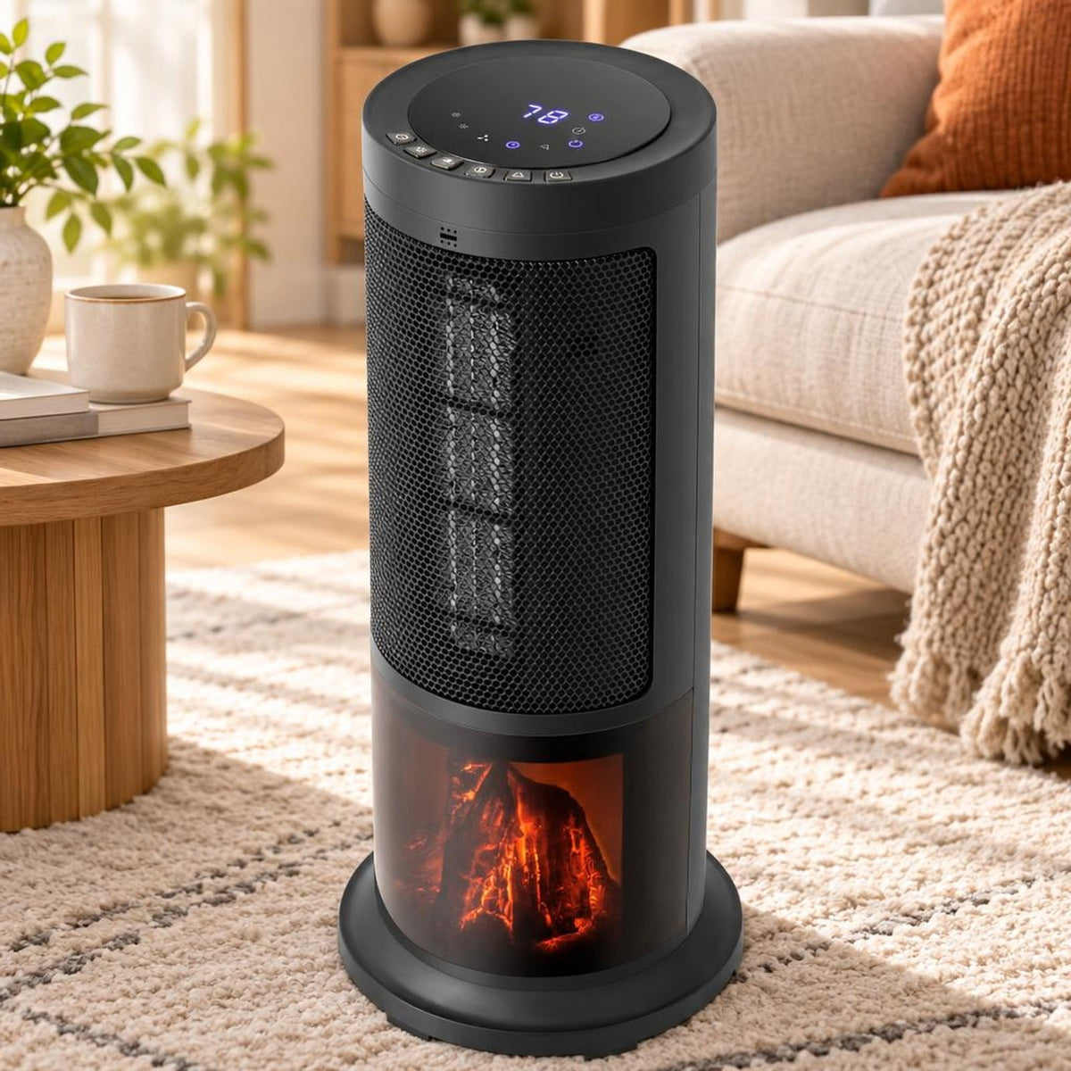 Airfind 17 Inch 1500W Portable Tower Space Heater with 135° Oscillation, PP Frame, 7.5in x 17in Cord Length 71in Footprint, Black