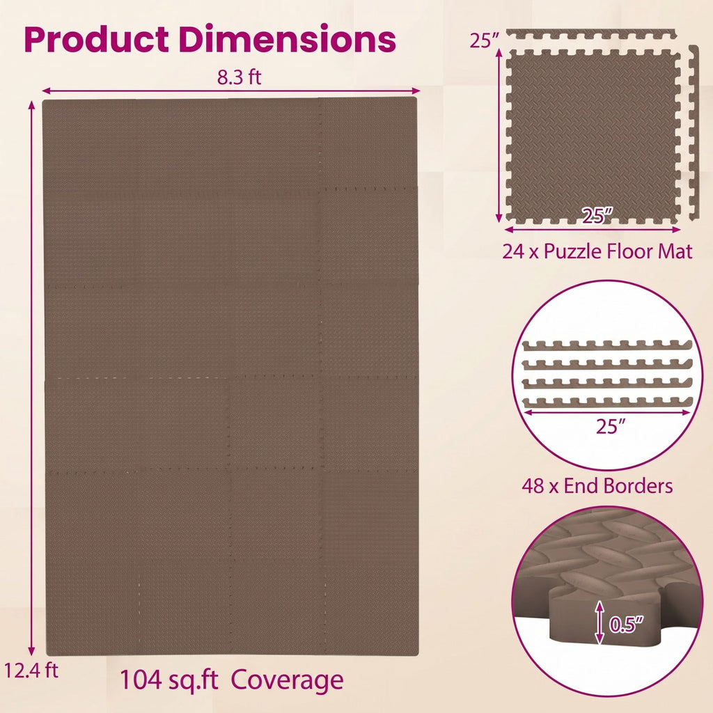 Airfind 24 Tiles Puzzle Exercise Floor Mat with Interlocking EVA Foam and Non-Slip Texture for Home Gym Equipment Protection, Brown