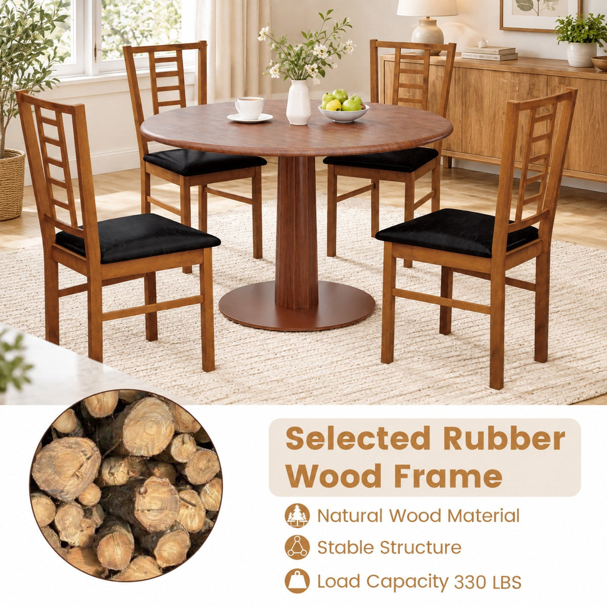 Airfind PU Leather Upholstered Wood Dining Chairs Set of 2, 330 lbs Capacity, Rubber Wood PU Leather Sponge MDF Frame, 17 x 19 x 35 Footprint
