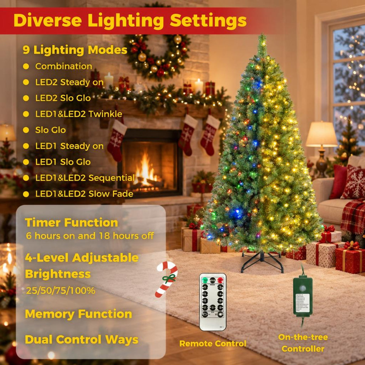 Airfind Pre-Lit Green Artificial Christmas Tree with Full Branch Tips-8 Feet, PVC Metal Frame, Green
