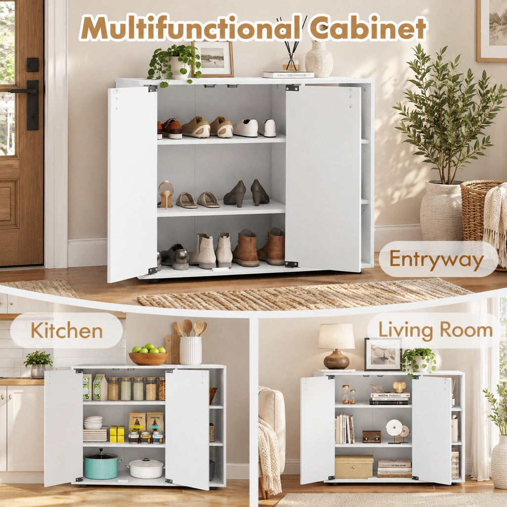 Airfind 3-Tier Shoe Cabinet with Doors with Adjustable Open Shelves for Entryway, 90 lbs Capacity, MDF Engineered Wood Frame, White
