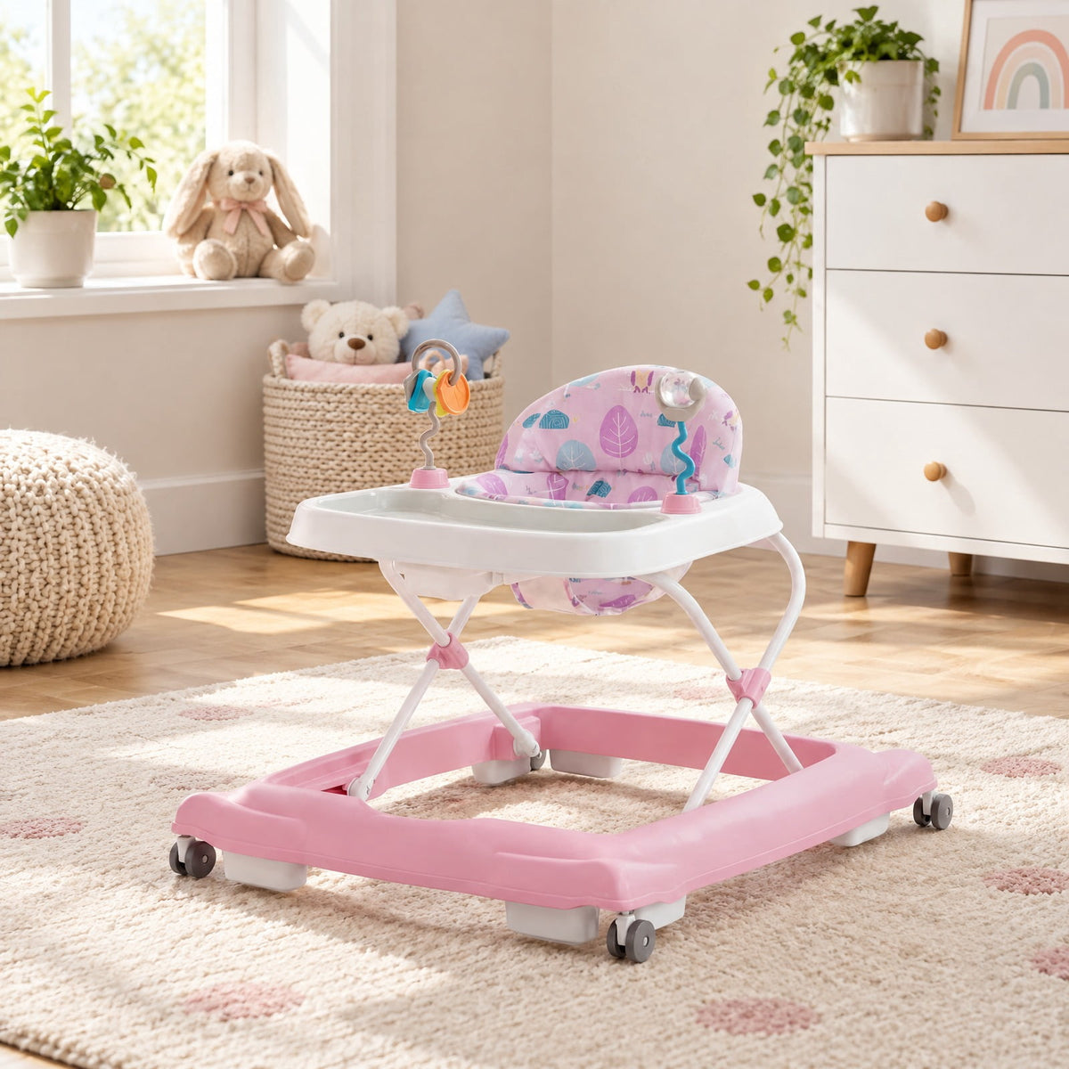 Airfind Foldable Youth Walker featuring Removable Seat and Adjustable Height for 6-12 Months, 26 lbs Capacity, PP Frame, for 6-12 Months Old, Pink