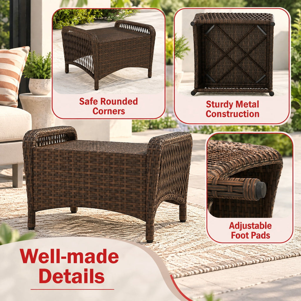 Airfind Set of 2 Outdoor Patio PE Wicker Ottomans with Removable Cushions, Ottoman 400 lbs Capacity, PE Rattan Metal Polyester Sponge Frame, Beige