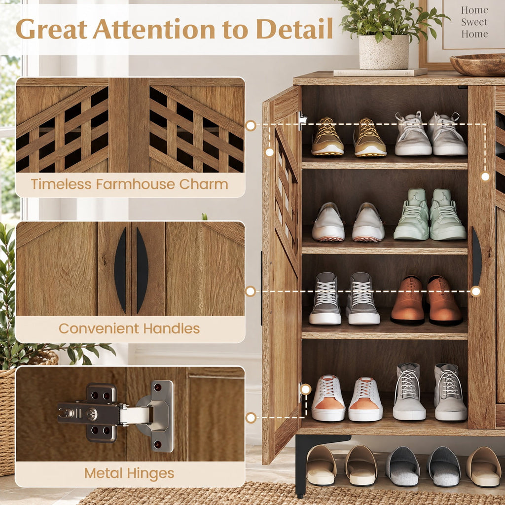 Airfind 4 Tier Farmhouse Shoe Storage Cabinet with Removable Shelves and Metal Legs, 180 lbs Capacity, Engineered Wood MDF Metal Frame, Walnut
