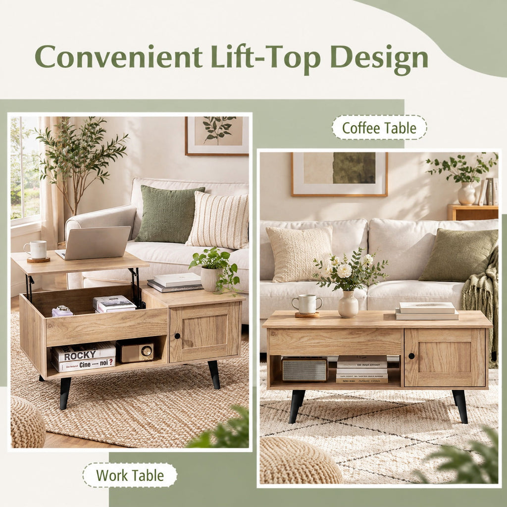 Airfind Lift Top Coffee Table with Storage and Hidden Compartment, 66 lbs Capacity, Engineered Wood MDF Frame, 39.5 x 19.5 x 18 Footprint