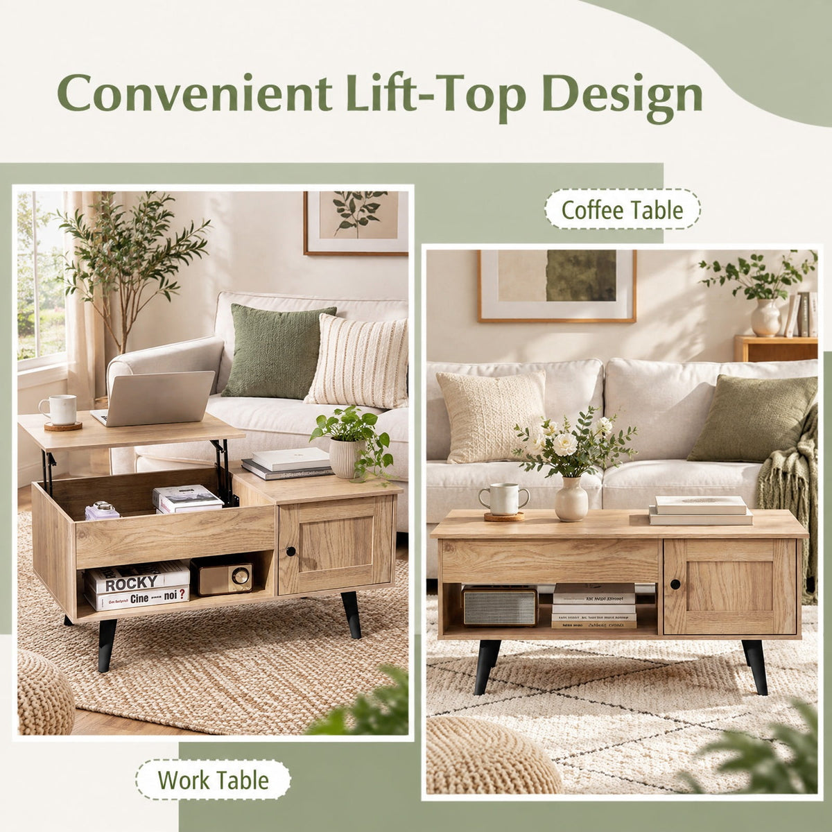 Airfind Lift Top Coffee Table with Storage and Hidden Compartment, 66 lbs Capacity, Engineered Wood MDF Frame, 39.5 x 19.5 x 18 Footprint