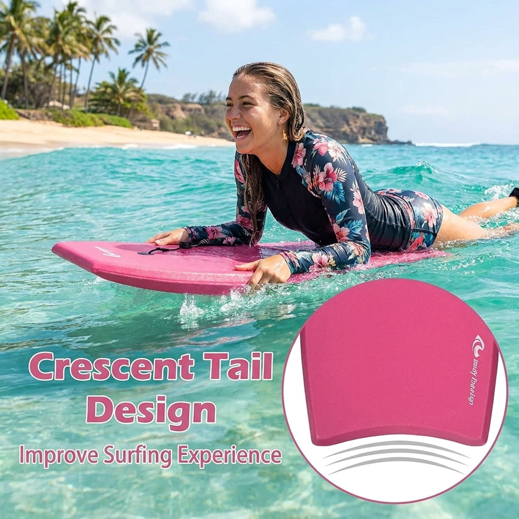 Airfind 37 Inch IXPE Bodyboard for Teens ¡ª Cool-Touch Deck, EPS Core, HDPE Slick Bottom, Crescent Tail, Coiled Wrist Leash Included (Pink)